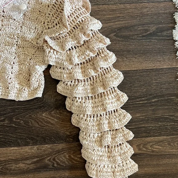 LoveShackFancy Junice Crop Cardigan in Sand